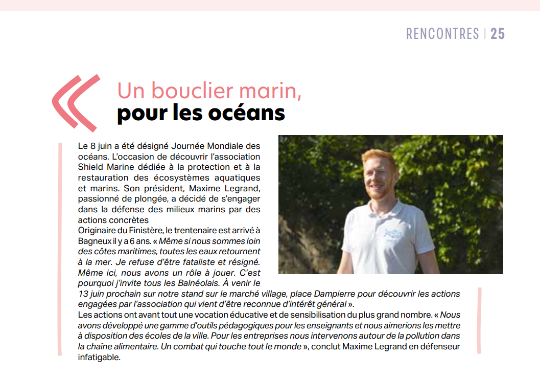 Article Shield Marine dans le magazine de Bagneux — Rubrique Rencontres, juin 2026